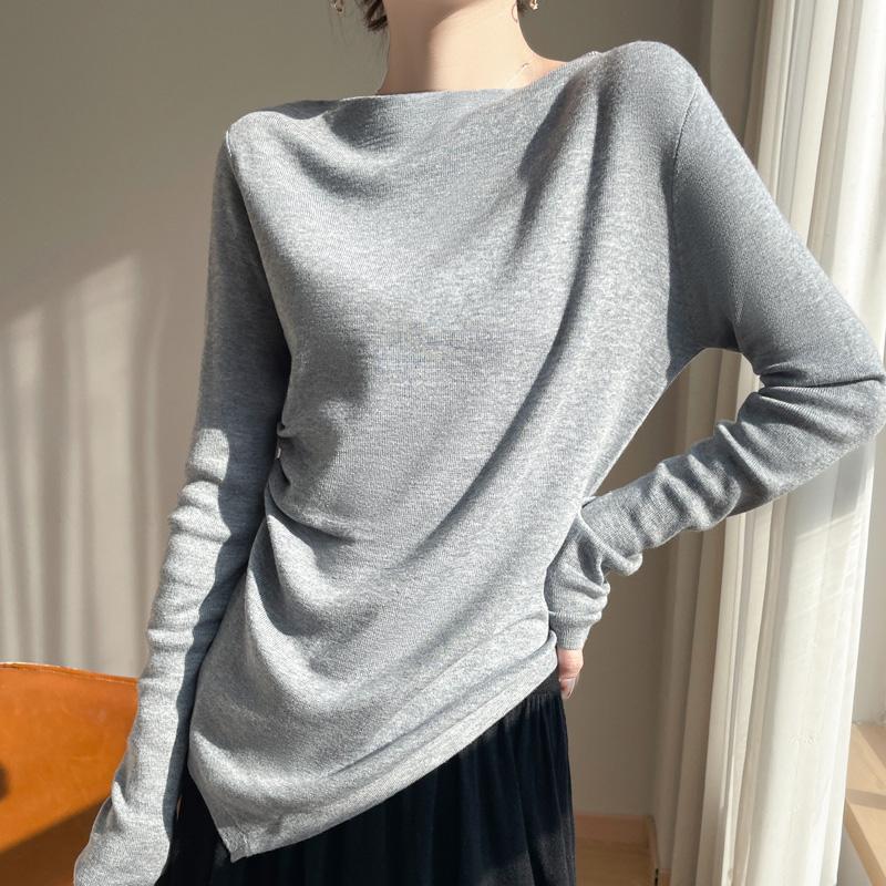 Women's wool pullover Qinghe cashmere 50% silk 50% wool spring and summer wool soft, comfortable and warm