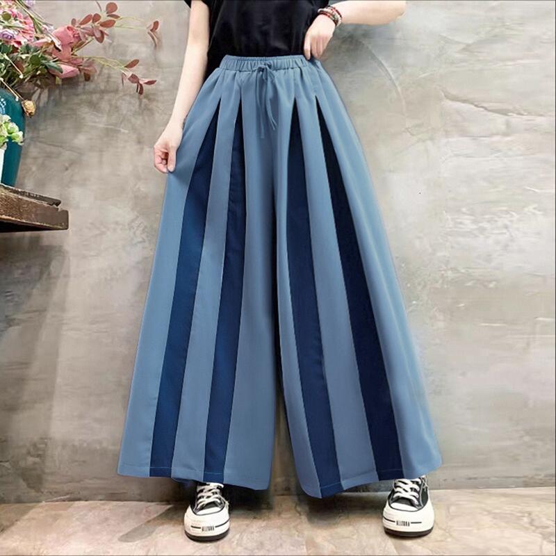 

ZANZEA Женские летние эластичные брюки с широкими штанинами, свободные, повседневные, укороченные 3XL синий