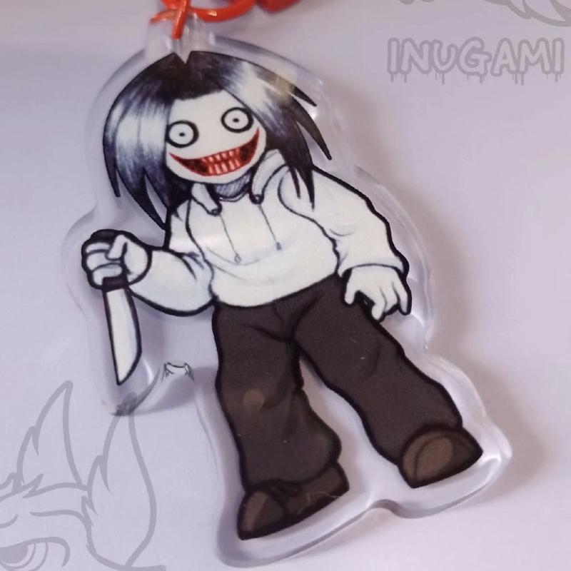 

Game Jeff The Killer Cosplay Keychain Creepypasta Acrylic Pendant Keyring Key Chain Bag Accessories Halloween Ornament Prop 5 cm бежевый