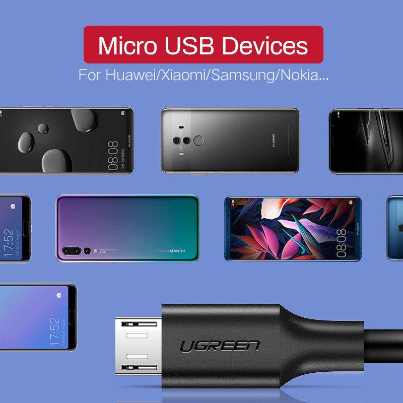 Kabel Usb Do Micro Usb Ugreen  Us289 Qc 3.0 2.4A 0.25M (Czarny)