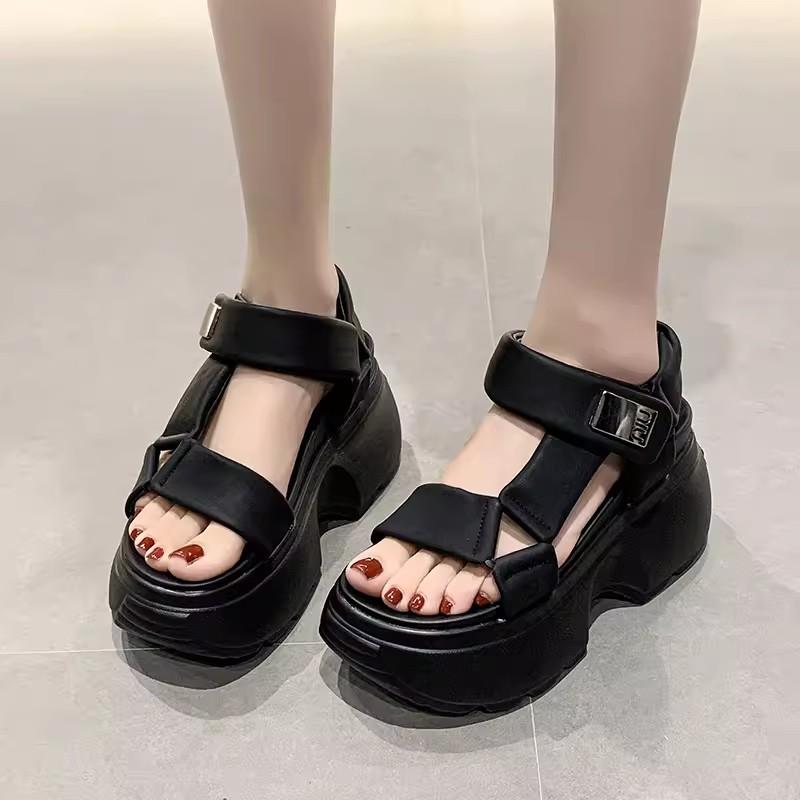 

Модные спортивные сандалии для женщин 2024 года, лето, новый дизайн, толстая подошва, увеличение высоты каблука 8,5 см, повседневные сандалии, женская обувь на платформе 39 чёрный