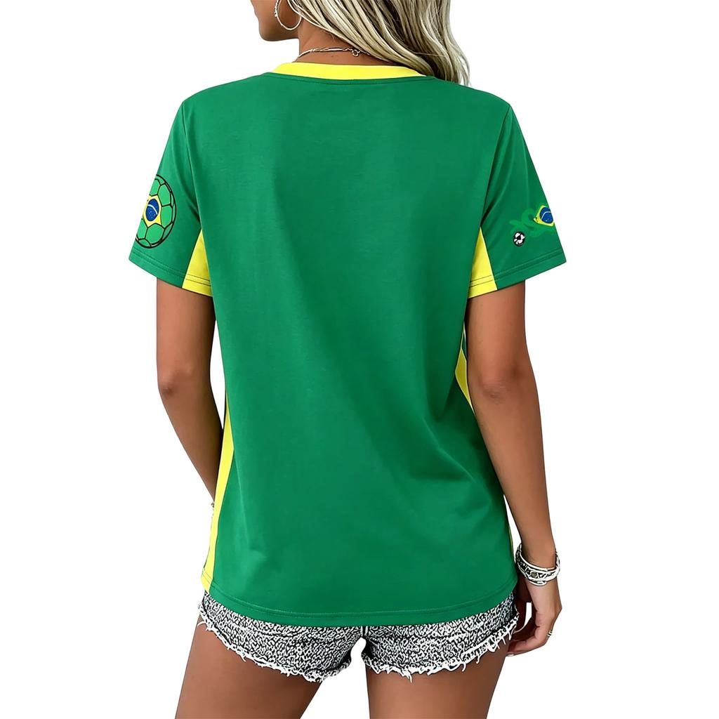 T-shirt décontracté pour femme à col en V et manches courtes avec imprimé USA - Haut léger et respirant pour l'été, idéal pour un usage quotidien