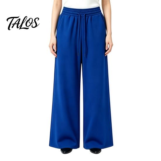 Wrinkle Resistant Casual Pants Women Wide Leg for Fall Winter, Drawstring Elastic Waist Loose Fit Trousers, Solid Color Straight Legs Trousers