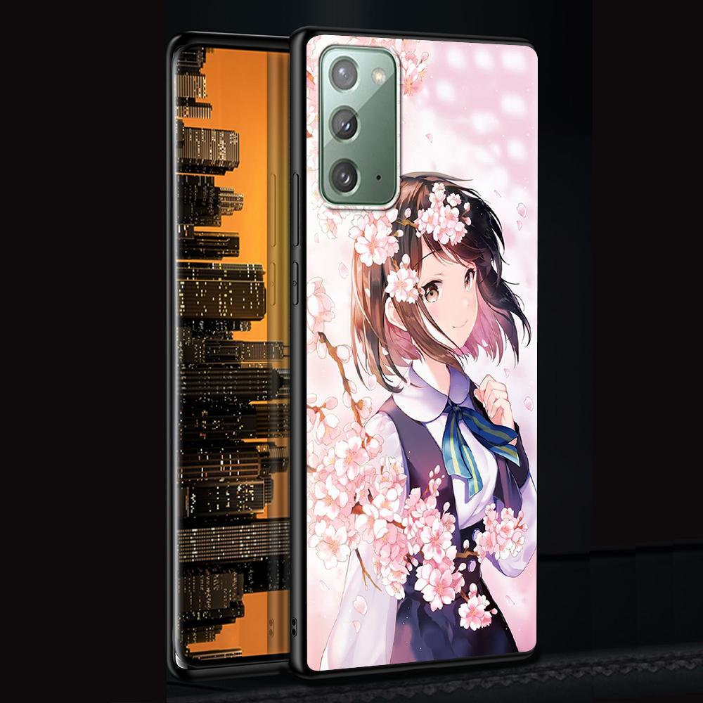 Anime Plum Cherry Blossom Girl Case for Samsung Galaxy Note 20 Ultra 10 Lite 9 8 A12 A52 A51 S20 FE Black Soft Phone Coque