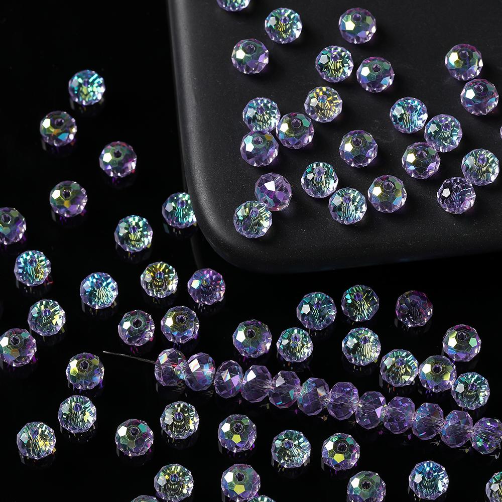50pcs AB Color Glass Faceted Flat Round Beads Spacer Loose Beads for DIY Necklace Bracelet Earring Jewelry Making Accessories