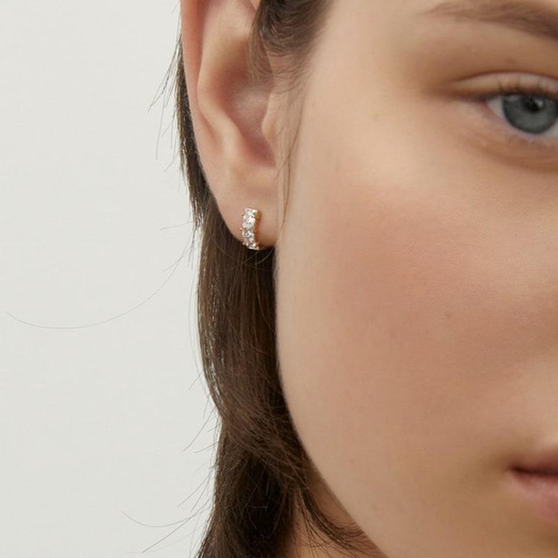 LUNNE Silver 925 Triple Square Stone One-Touch Earrings #LSE87