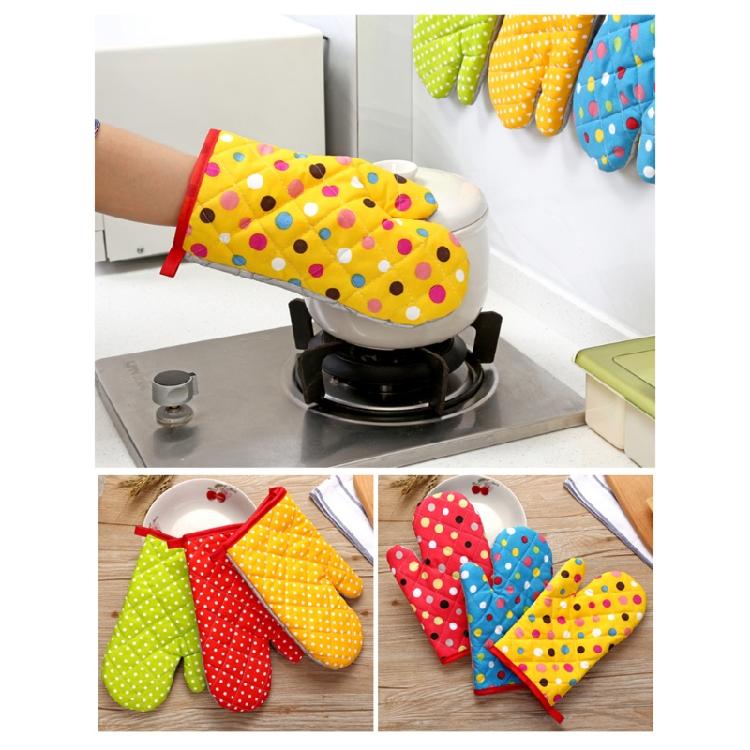 Padded Lining Protective Glove Oven BBQ Polka Dot Mitts Kitchen Cooking Tools