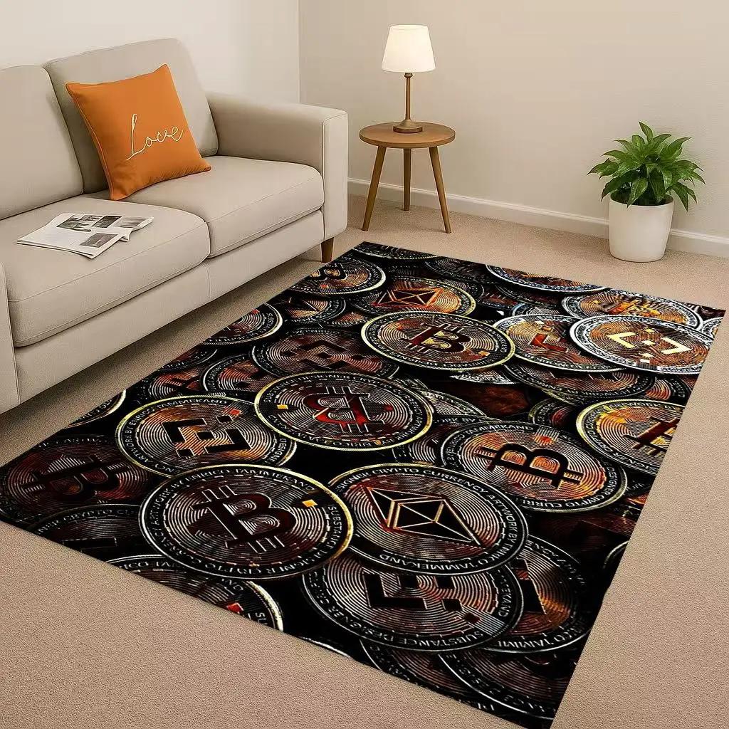 HD Rich BTC Bitcoin Circuit Board Art Cartoon Living Room Non-Slip Area Rug Carpet for Bedroom Playroom Sofa,Home Decor Doormat