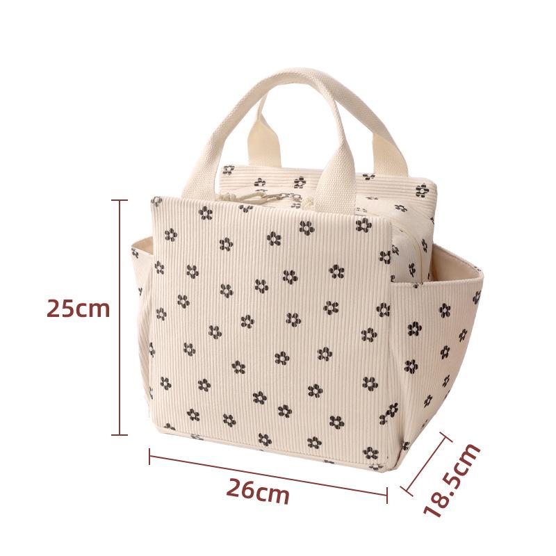 Insulated Corduroy Lunch Bag - Large Capacity for Office & School Use