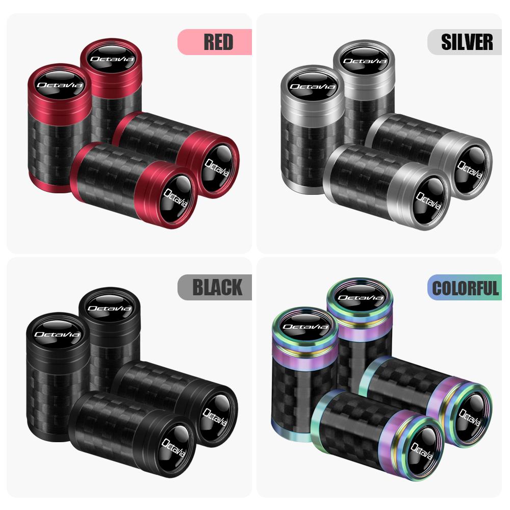 2025 New 4PCS Carbon Fiber Car Wheel Tires Valve Cap Auto Accessorie For Skoda S Scala VRS Kamiq Fabia Superb 2 Octavia 2 Karoq