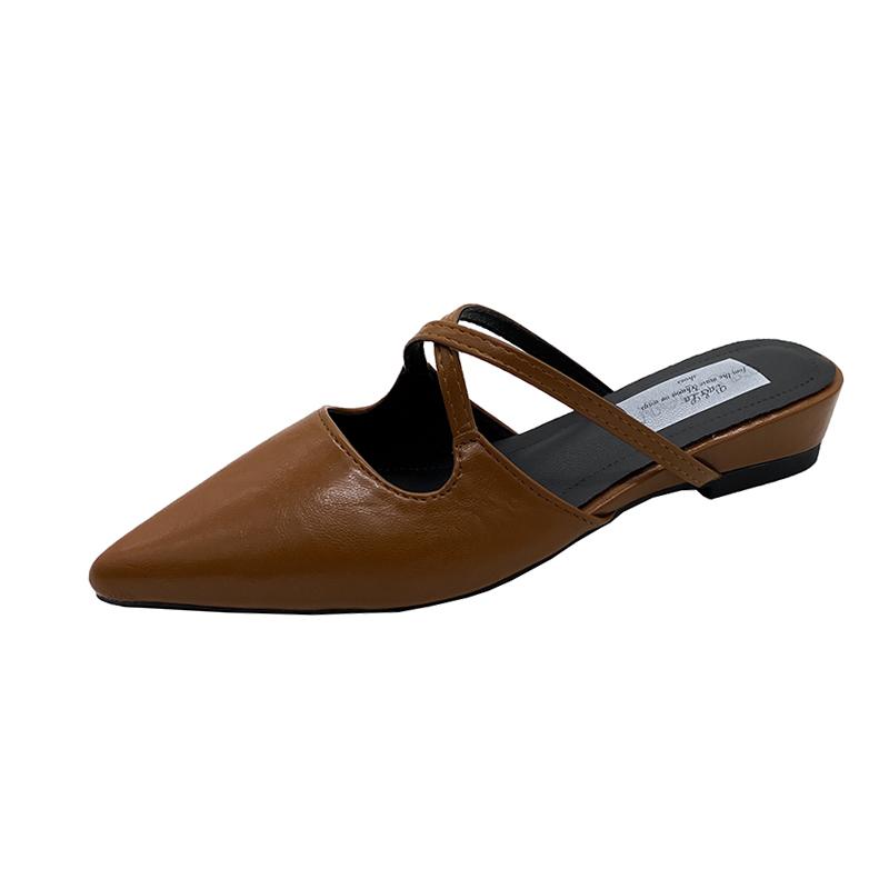 

French Retro Pointed Baotou Half-dragging Women Wear New Cross-belt Cool Dragging in Summer 35 темно-коричневого