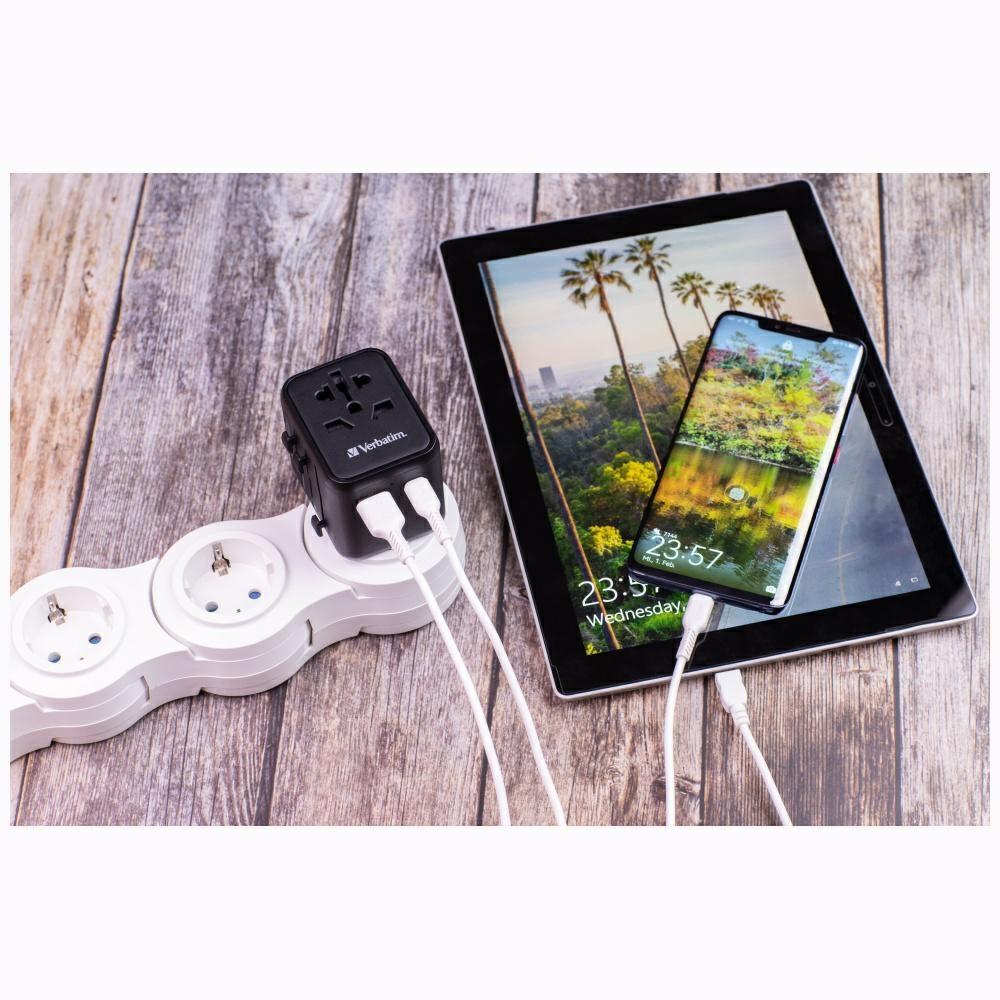 Verbatim Adapter Podróżny Eu/Uk/Us2Xusb-A/Usb-C Pd 20W Uta-02 Czarny/Black 49544
