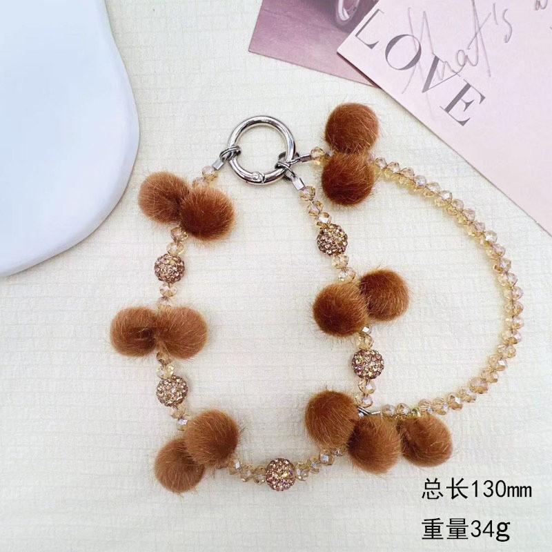New Style Pom Pom Beaded Phone Chain Crystal Beads Pendant High-end Autumn Winter Pom Pom Double Chain Wrist Hanging Rope