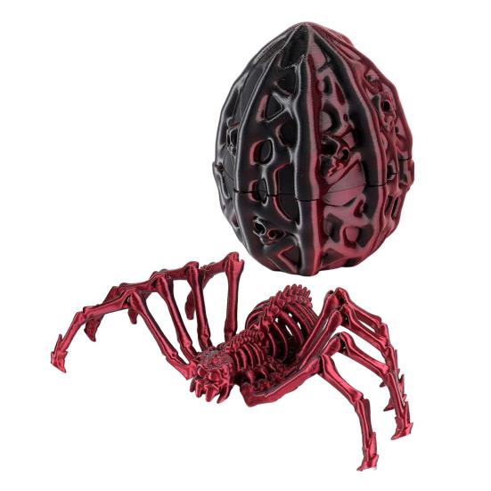 Classroom Prizes for Kids 3D Printed Articulated Skeleton Spider with Hollow Egg, Movable Joint Halloween Party Favors Figurine, Creepy Decor