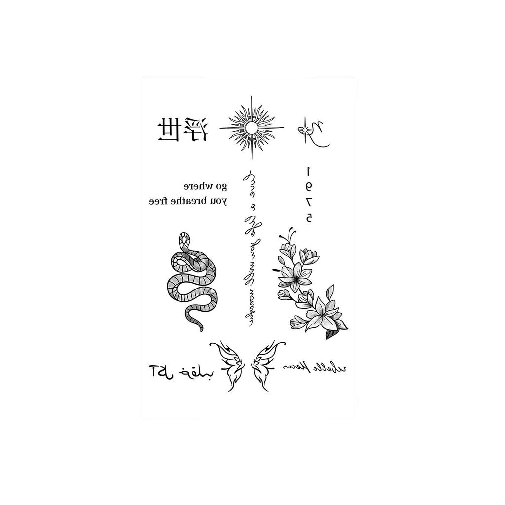 Dark Snake Tattoo Sticker Waterproof And Sweatproof Literary Short Sentence Flower Scar Tattoo Sticker