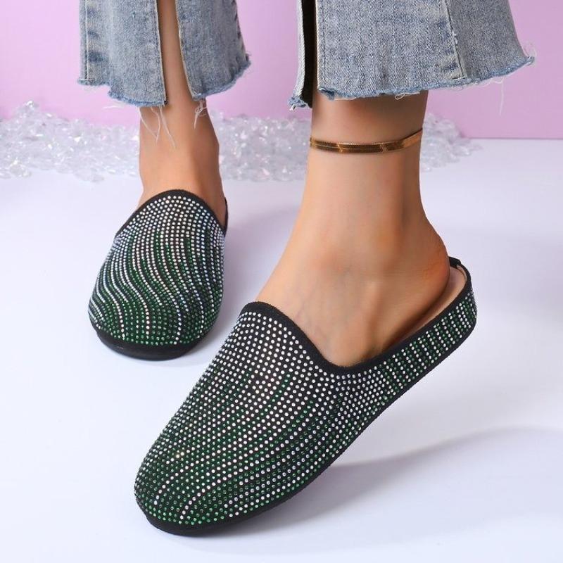 Fashion 2025 Spring and Summer New Rhinestone Lazy Slip Wears Baotou Half Slippers for Women