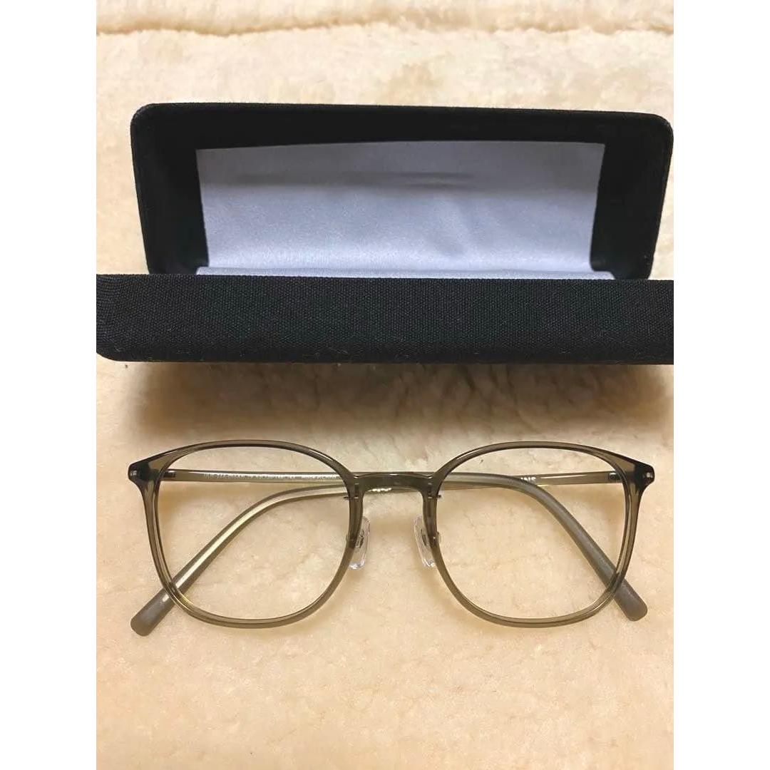 Used JINS Lensless Glasses Frame Clear Green with Case