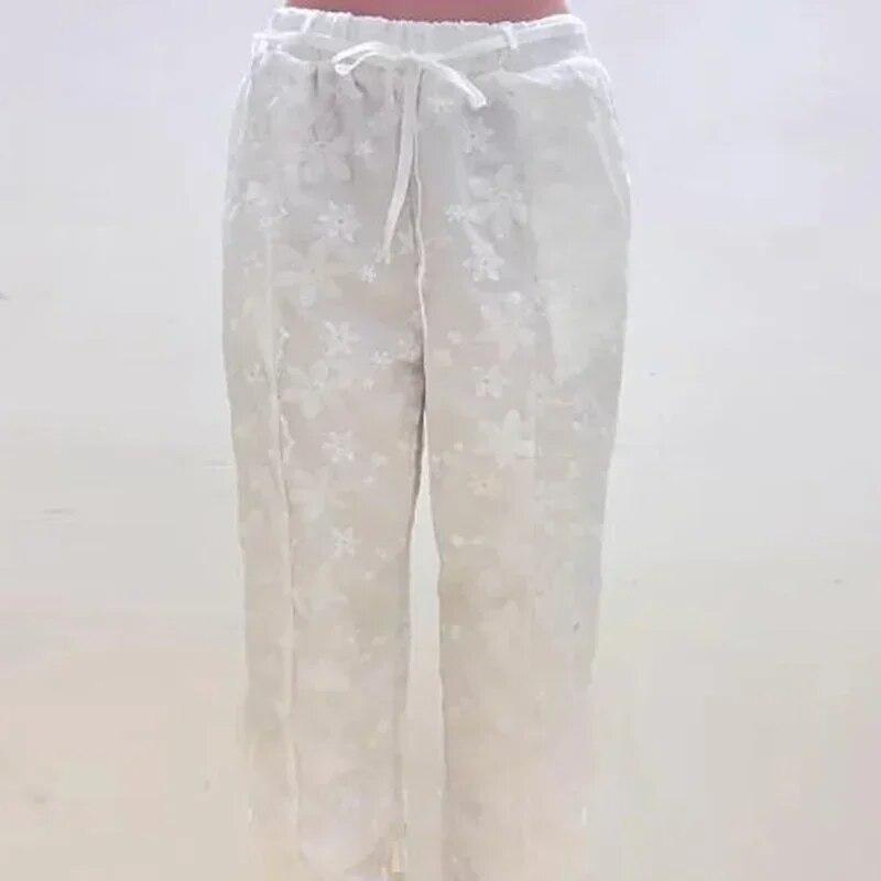Onsoyours Pantaloni Casual In Lino Per Donna - Pantaloni Larghi Alla Caviglia Con Tasca E Coulisse