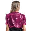 Women Glitter Sequin Cardigan Cropped Jacket Short Sleeve Open Front Fully Lined Stylish Club Cover Up