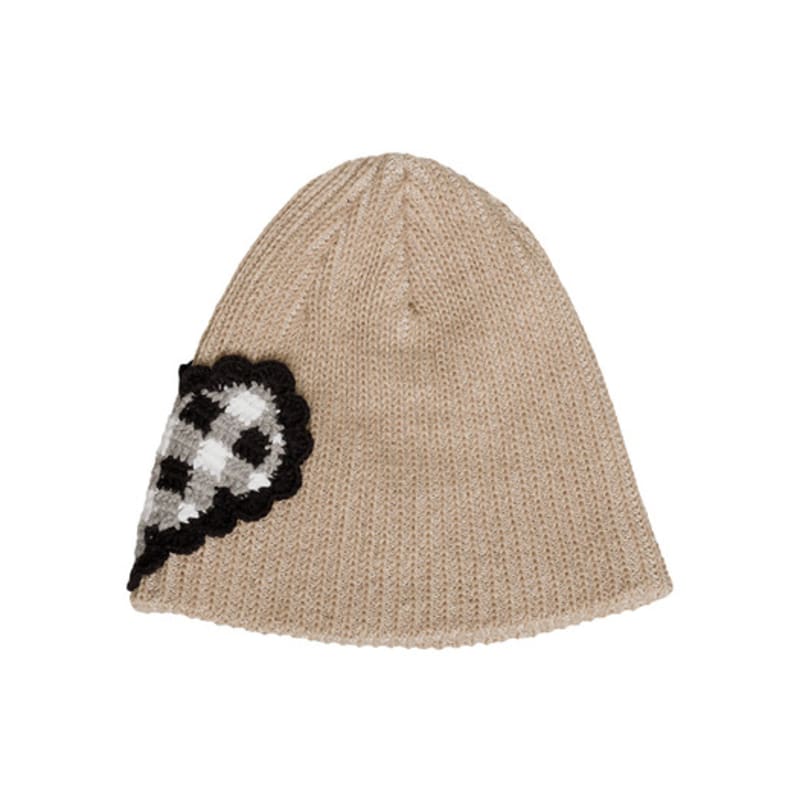 Brown Hat Tricot Heart Beanie - Beige