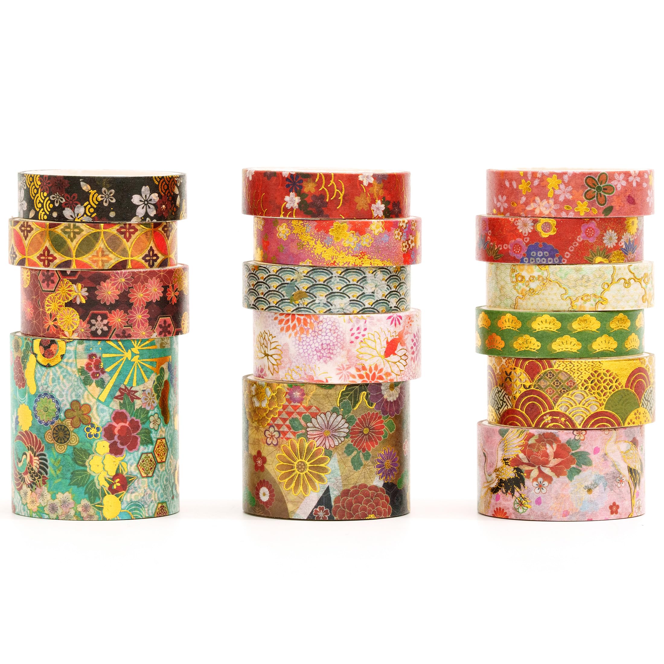 

Songdao Washi Japanese Pattern Sakura Set Gold Foil Cherry Crane Pattern Traditional Japanese Style Masking Perfect for and Gift Wrapping x 2m each