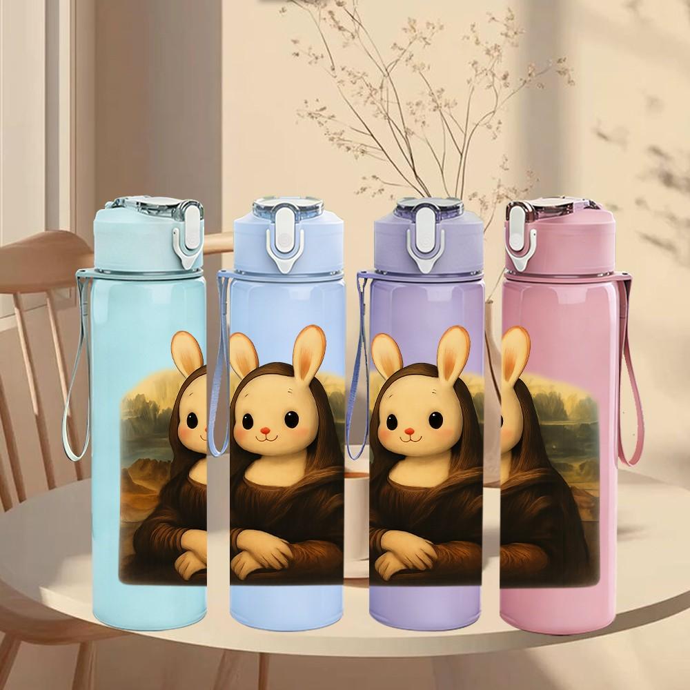 1PC Nun Rabbit Cute Character Print 750ml Color Plastic Sports Water Bottle Leakproof Flip Straw Lid Suitable for Sports Office Home Use