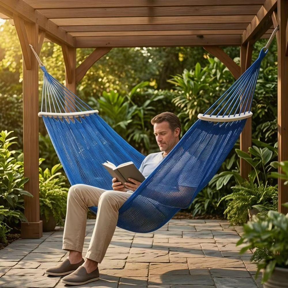 Ice Silk Mesh Camping Mesh Hammock Curved Rod Hanging Swing Outdoor Swing Hammock Balcony