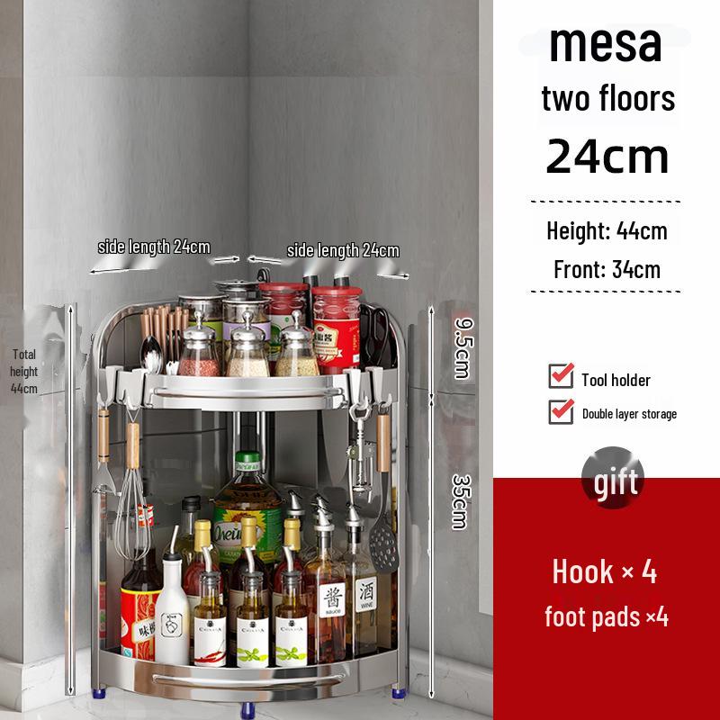 Stainless Steel Kitchen Corner Shelf for Oil, Sauce, Vinegar & Spices - Triangle Storage Rack with Knife Holder.