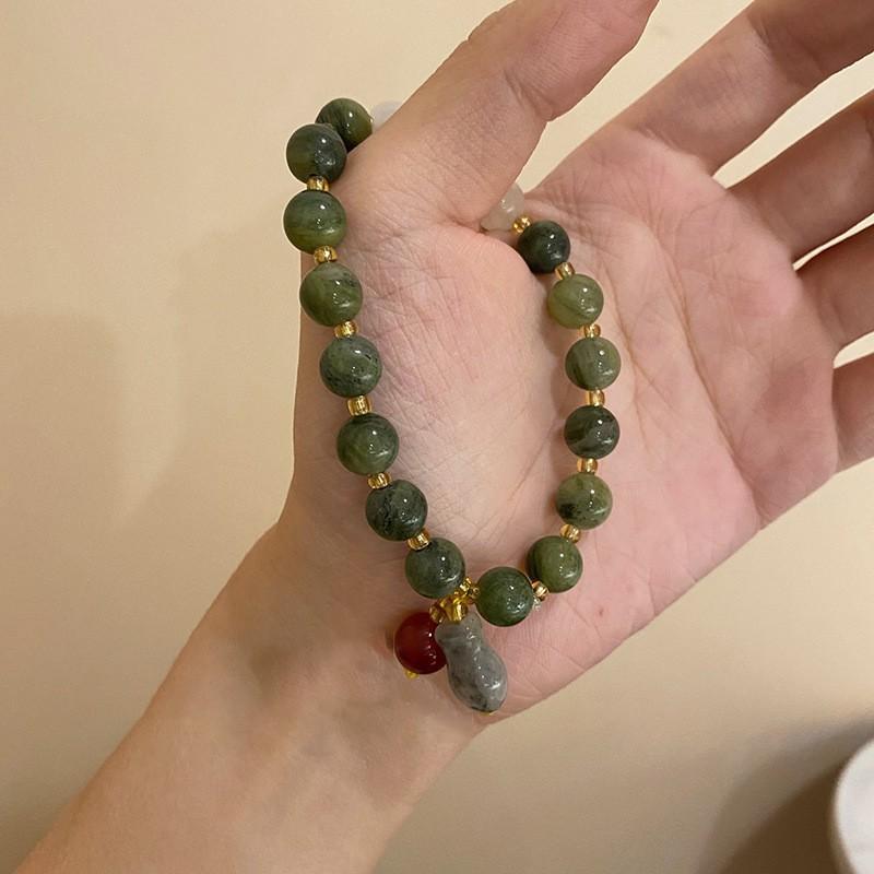 Aquamarine Camellia Beaded Elastic Bracelet Women's Forest Style Traditional Chinese Style Exquisite Bracelet Colorful Pink Mist High-End Bracelet