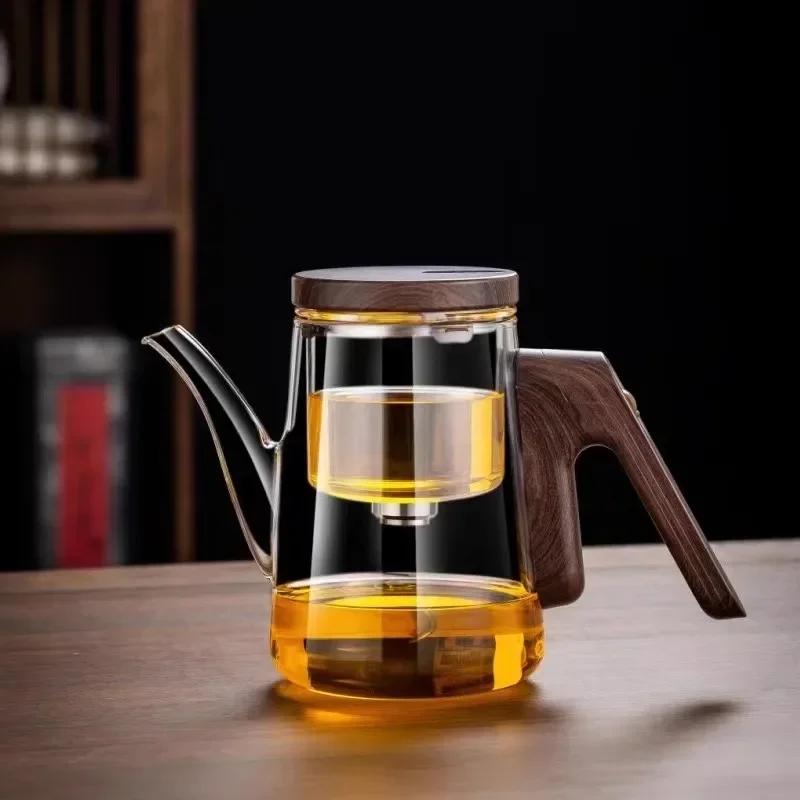 Elegant and Functional Glass Teapot with Heat-resistant Magnetic Suction Cup Separation and One-button Filter for Brewing Tea