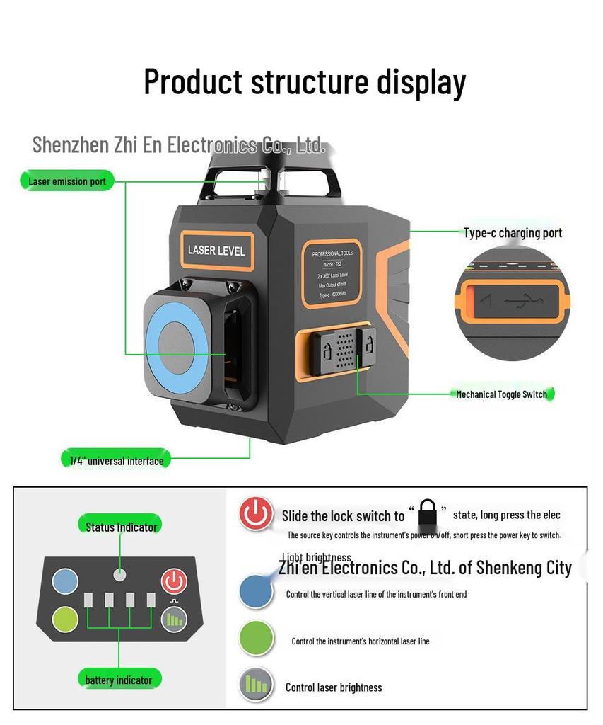 360° Green Laser Level with 8 Precision Lines