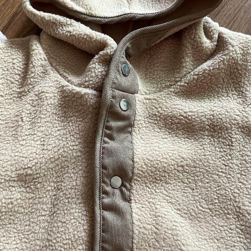 Moda Damska Zimowy Ciepły Wygodny Płaszcz Polarowy Pluszowy z Długim Rękawem i Kapturem w Jednolitym Kolorze