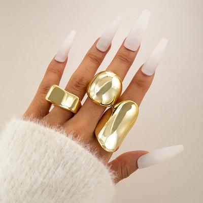 3PCS European Style Fashion Golden Smooth Geometry Rings Set Jewelry for Women Girls Party Simple Finger Rings