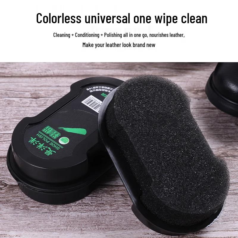 Universal Leather Care Kit: Colorless Polish, Brown Shoe Wax, Brush & Sponge for Genuine Leather.