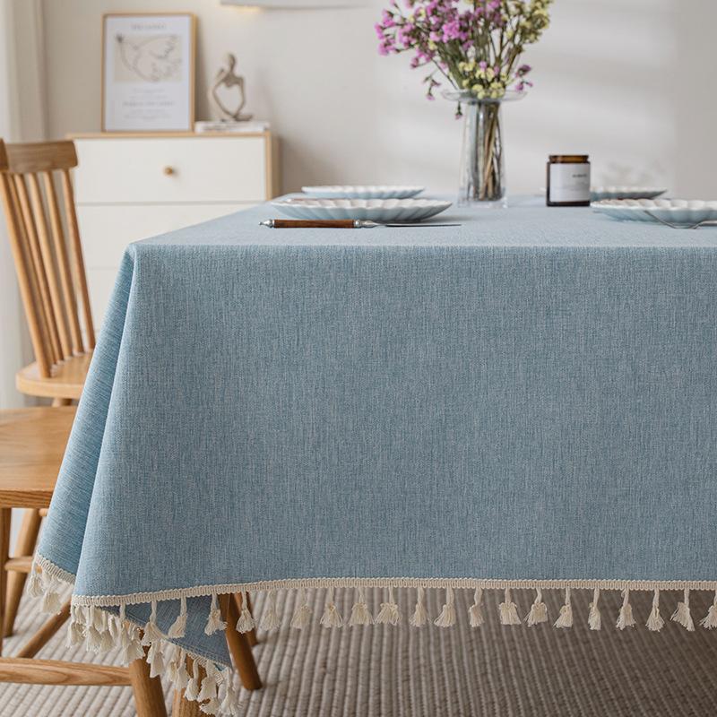 Imitation Cotton And Linen Tablecloth Waterproof And Oil-Proof Leave-In Light Luxury High-End Coffee Table Tablecloth Rectangular Solid Color