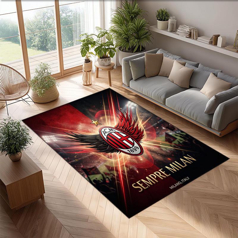 Tapis de zone en flanelle imprimé AC Milan Antidérapant Doux Polyester Tapis de sol Tapis de décoration d'intérieur pour Chambre à coucher Salon Canapé Salle de jeux Décoration de maison