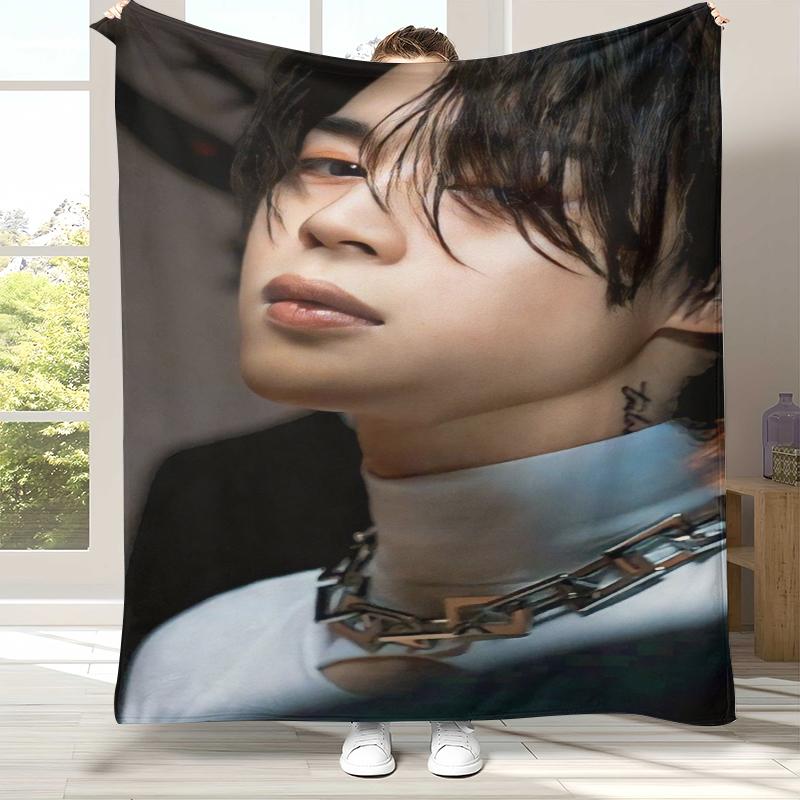 Jimin Kpop B-BTS Star Flannel Blanket,Ultra Soft Warm Plush Throw for Home Bedroom Bed Sofa Cover Office Camping picnic gift