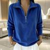 Women's Fashion Color Flared Lapel Zippered Loose Long Sleeve Pullover Hooded Sweatshirt Top