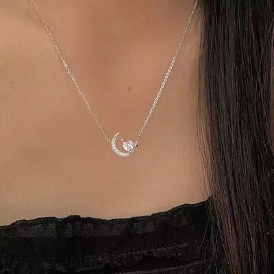 Exquisite Silber Farbe Sterne Mond Halskette Für Frauen Herz Zirkon Schlüsselbein Kette Frau Schmuck Geburtstag Geschenk Zubehör