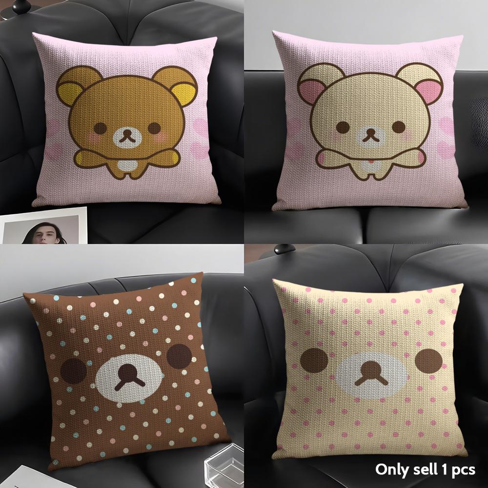 Cute Cartoon Anime R-Rilakkuma Cushion Cover Natural Linen Organic Fabric Double-Sided Printing Sofa Home Decor Gift Pillow Case