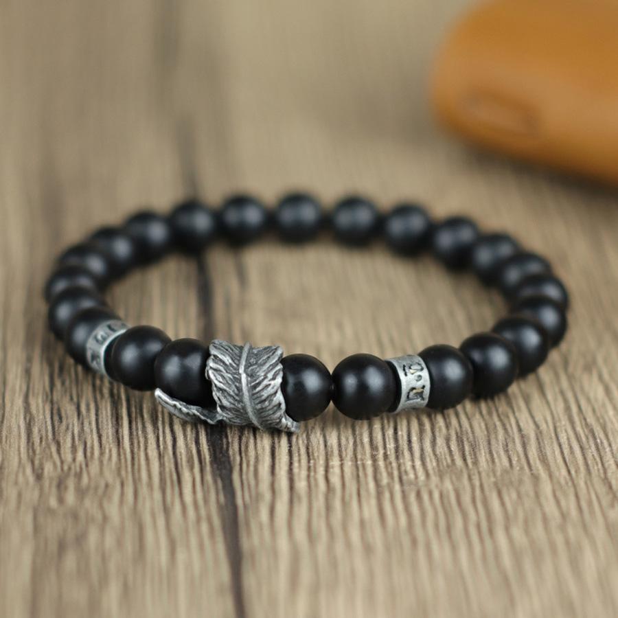 

Noter Retro Rune Mantra Bracelet Men Viking Hand Accessories Vintage Leaf Braslet 8mm Lava Turquoise Stone Healing Braclet Joias онікс