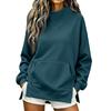 Women's High Neck Side Slit Sweatshirt Lightweight Loose Fit Long Sleeve Pullover for Fall