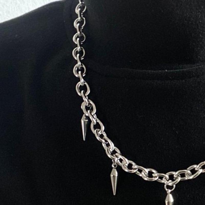 Unisex Necklace Hollow Chain Rivet Decor Solid Color Hop Adjustable Length Hip Party Style Punk Club Choker