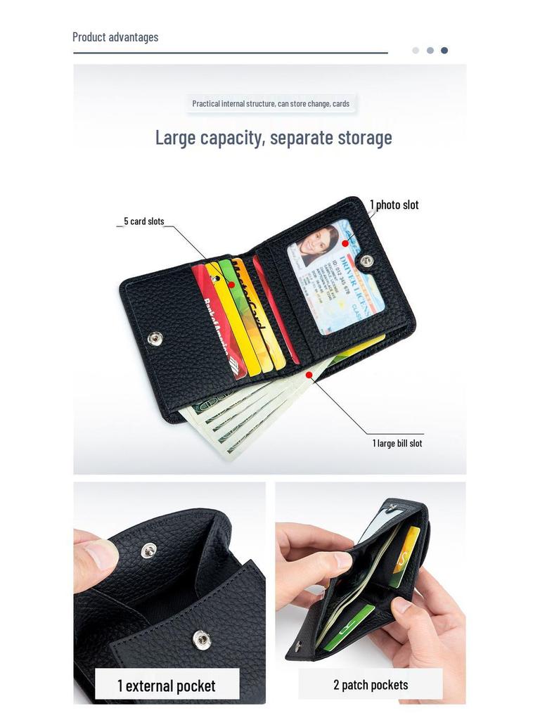 Mini portfel RFID ze skóry naturalnej w stylu japońskim - Ultracienki składany portfelik na monety dla kobiet