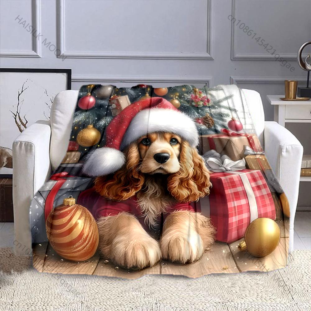 

Cocker Spaniel Wearing A Santa Hat Blanket Warm Soft Luxury Gifts for Children Adults Suitable for Home Bed Sofa Travel Camping 75x90cm