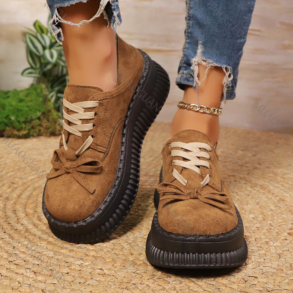 Modne Damskie Mokasyny Buty Damskie Platforma Codzienne Trampki Wiosna Jesień Sznurowane Nowe Sukienka Retro Zamszowe Na Obcasie Mary Jane But