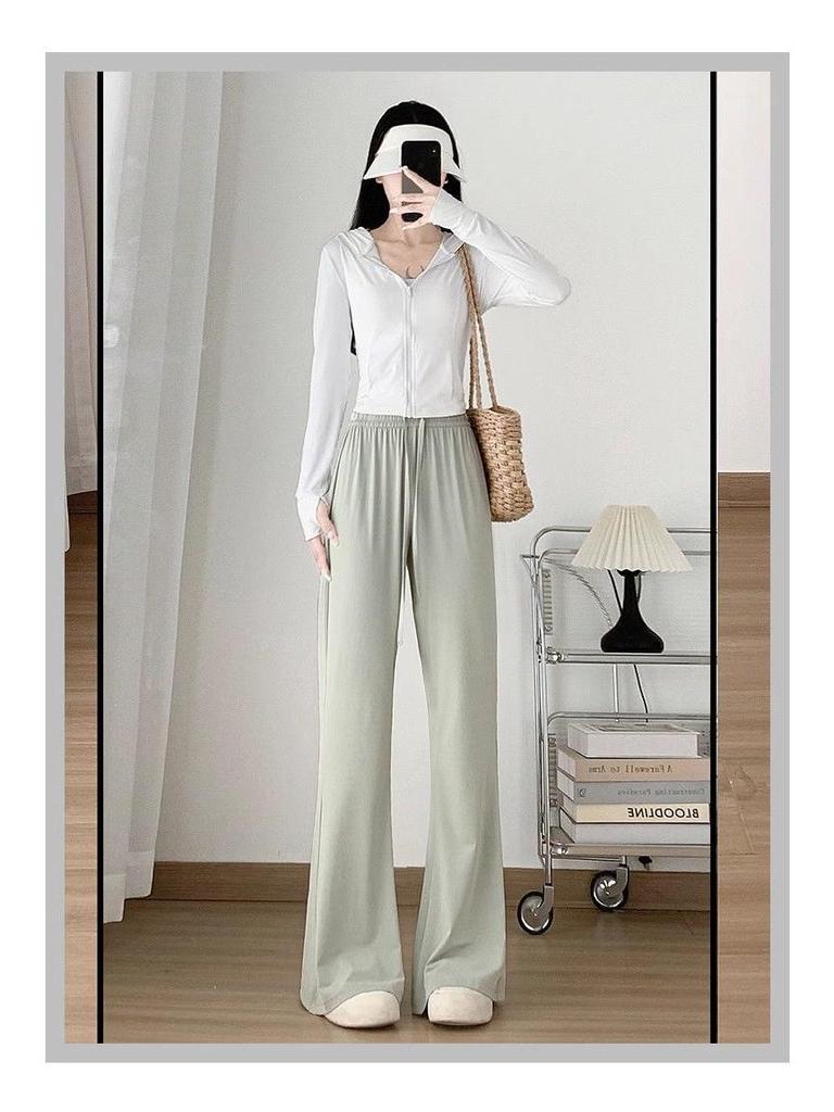 Women's High Waist Pink Ice Silk Sun Protection Flare Pants - Summer 2025 Slimming Casual Trousers