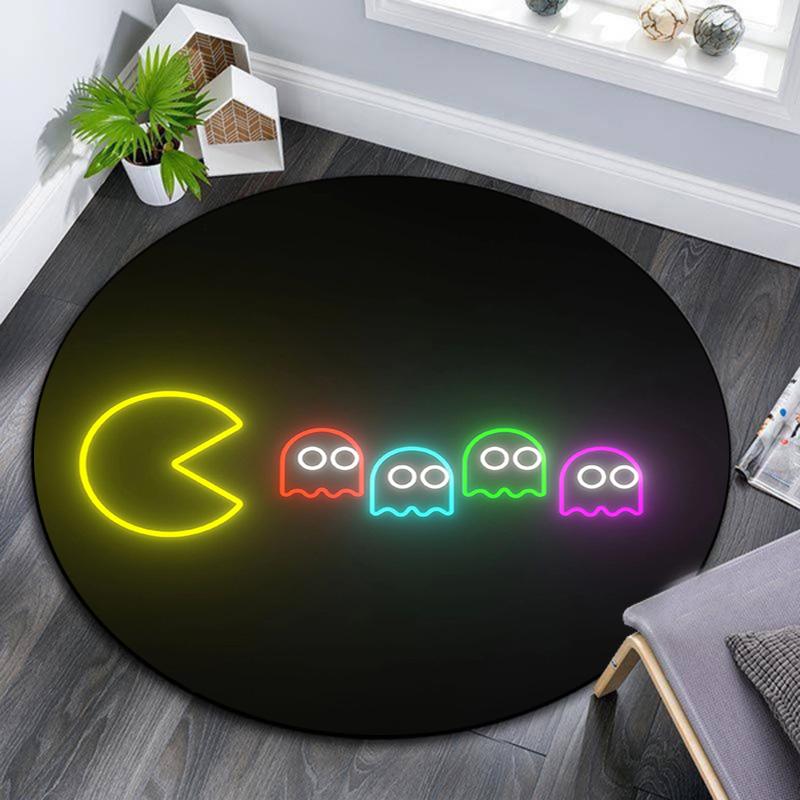 Pac‑Man Round Area Rug,Carpet Rug for Living Room Bedroom Sofa Playroom Decor,Non-slip Floor Mat