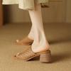 Krazing Pot Naturalne skórzane podstawowe stylowe muły z odkrytymi palcami średnie obcasy letnie buty rzymskie tkane zdobienie damskie sandały