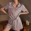 Premium Solid Color Simple Pajamas Women'S Ice Silk Short Sleeves Summer Sweet Small Fresh Loungewear Set